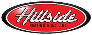 A red and white logo of hillsia heating & air
